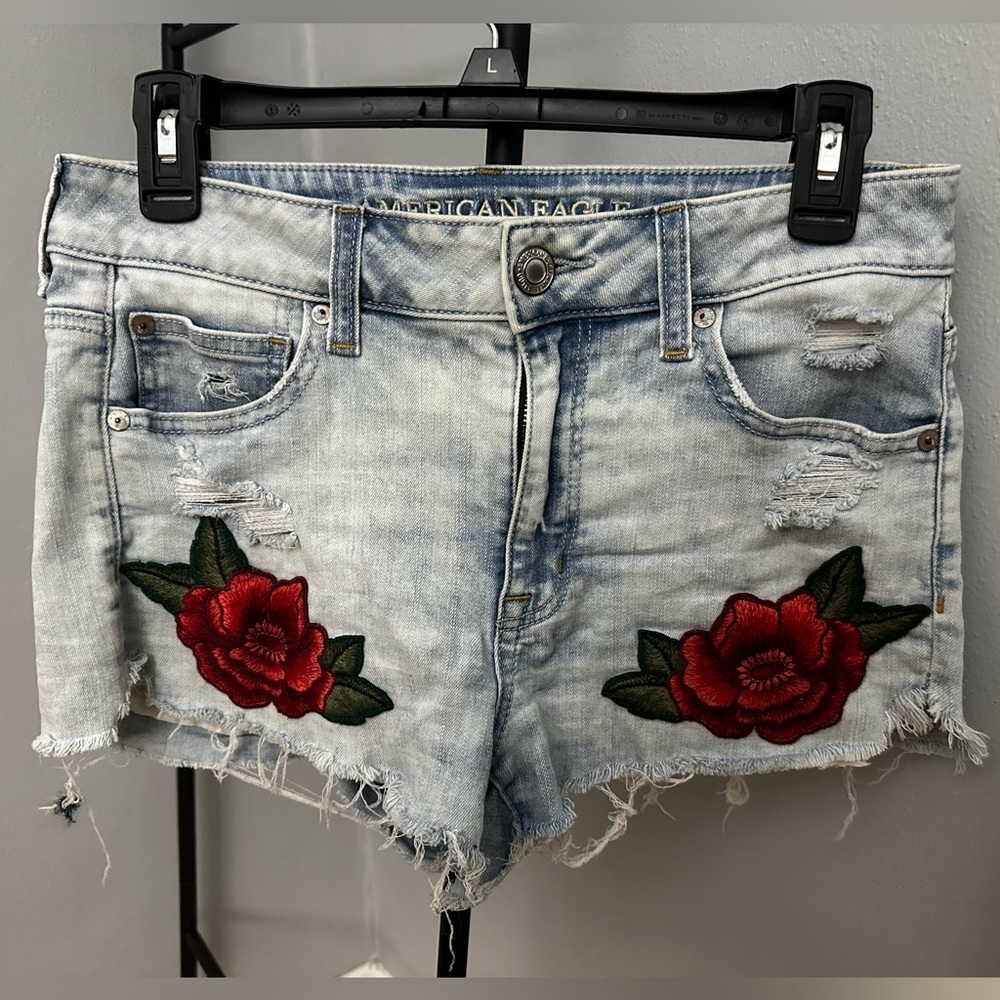 American Eagle Hi-Rise Shortie Denim Jean Shorts, Super Stretch, Size 8